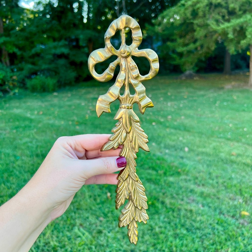 Vintage Brass Ornate Bow Pediments Wall Decor